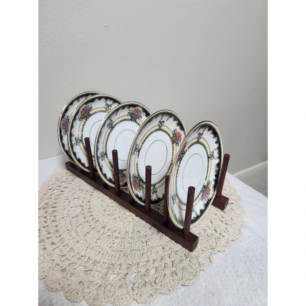 Antique Epiag Buckingham Czechoslovakia Saucers Set of 5 Cobalt Blue Gold Floral